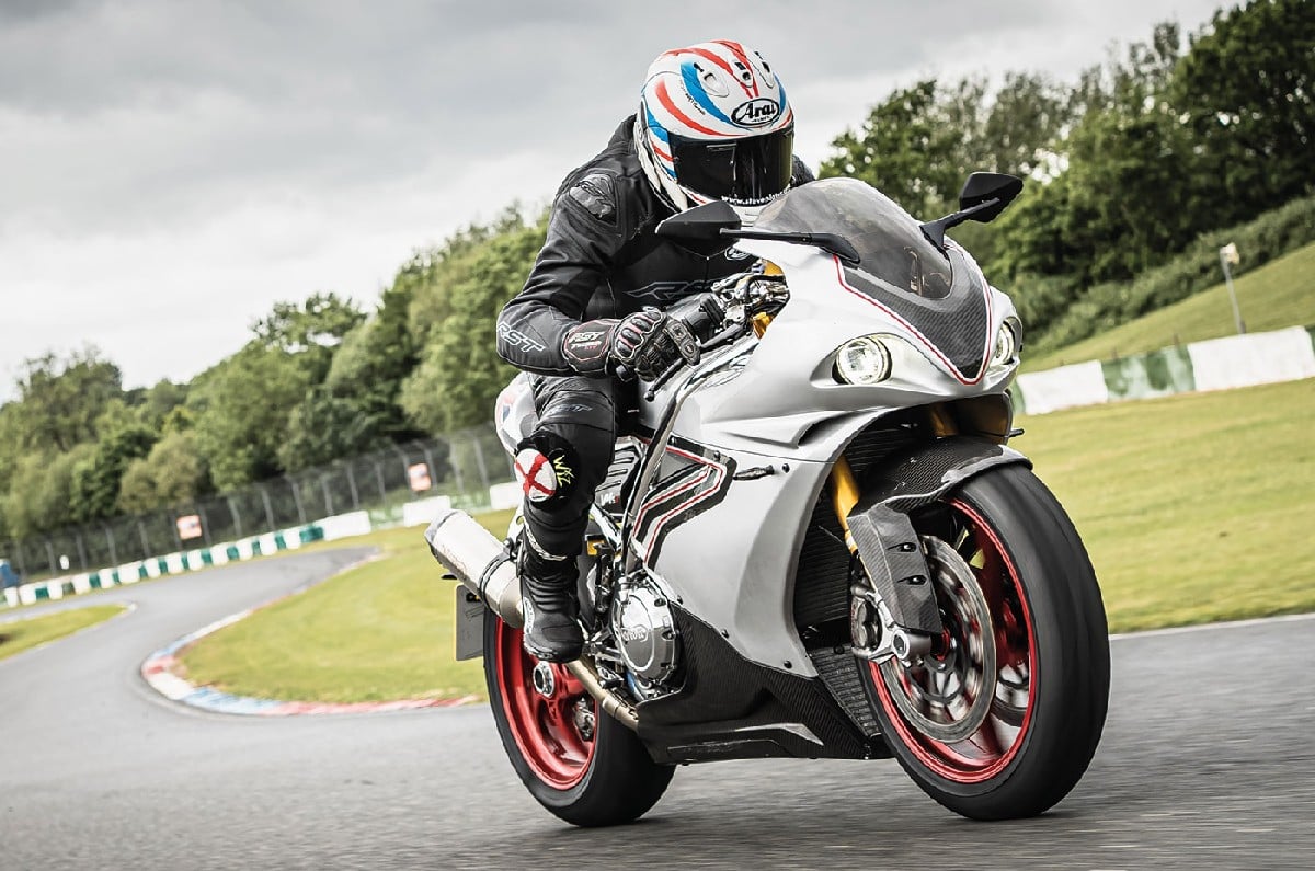 Norton V4SV front right riding shot on track
